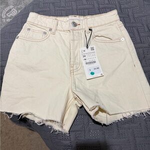 Zara Cream Jean Shorts